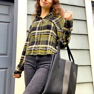 Rag & Bone Hunter Green and Mustard Yellow Cropped Plaid Long sleeve button up